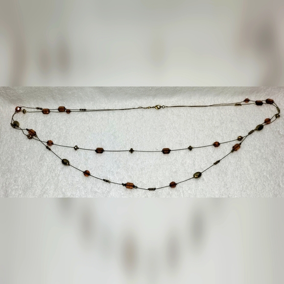 Brown and Topaz Beaded Rope Necklace with Gold Accents - Picture 3 of 4